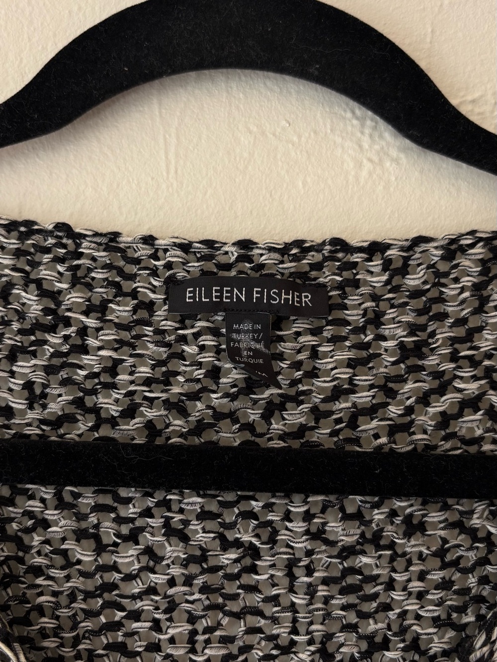 Eileen Fisher Black & White Woven Knit Pullover